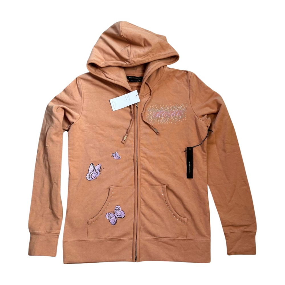 BCBGMAXAZRIA Medium Lightweight Embellished Zip Brown Hoodie NWT MSRP $160